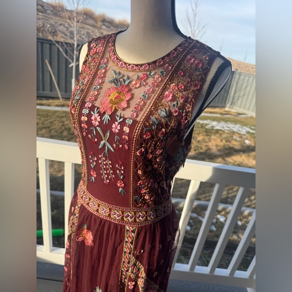 Sundance Embroidered Boho Maxi Dress | Burgundy Floral Sleeveless size small - Picture 3 of 10